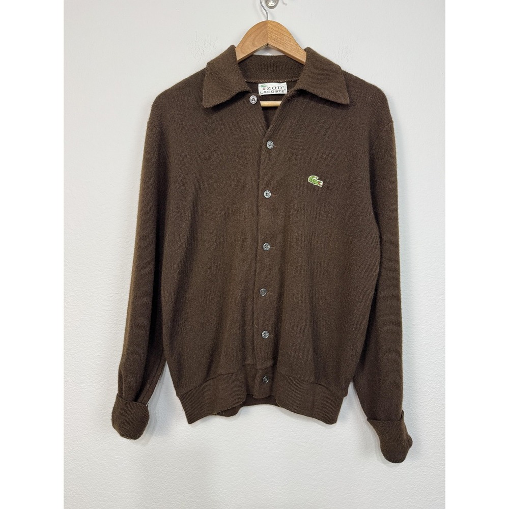 Vintage Izod Lacoste Cardigan Sweater Mens Medium Brown Collared Button Knit